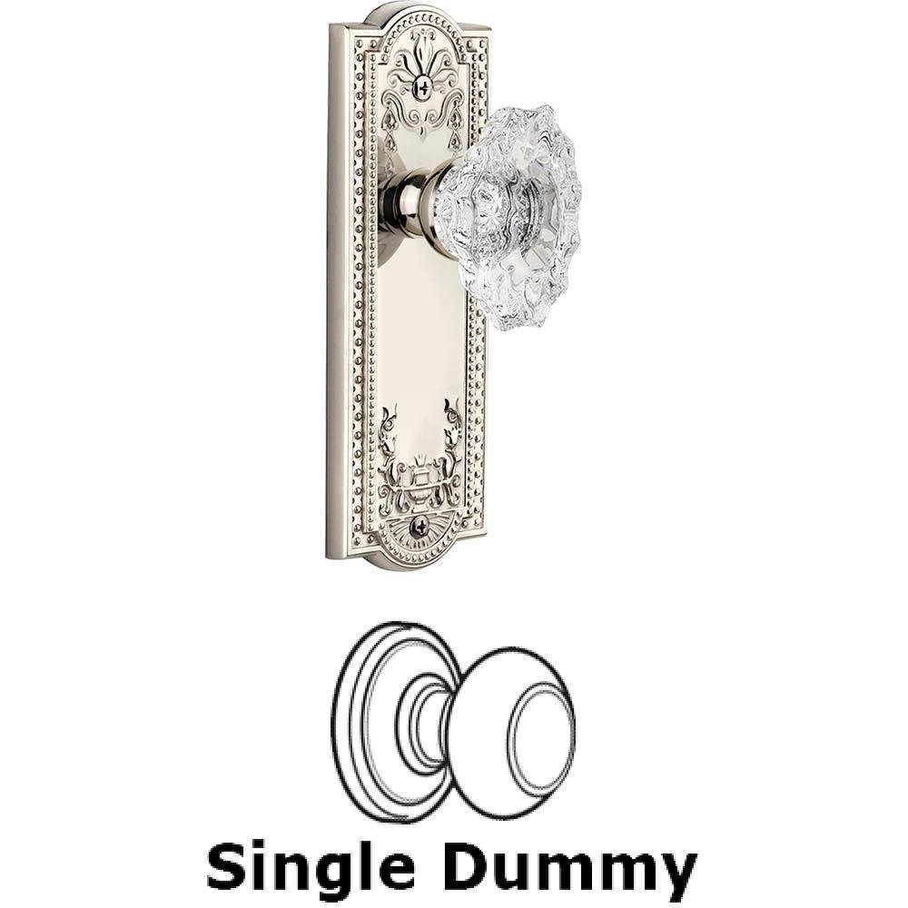 Grandeur Single Dummy Knob - Parthenon Plate with Crystal Biarritz Knob in Polished Nickel