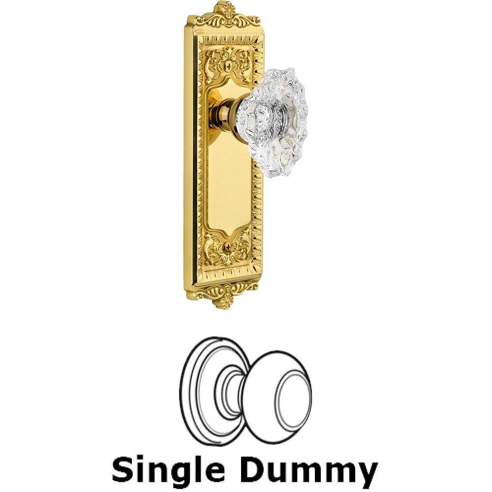 Grandeur Single Dummy Knob - Windsor Plate with Crystal Biarritz Knob in Polished Brass