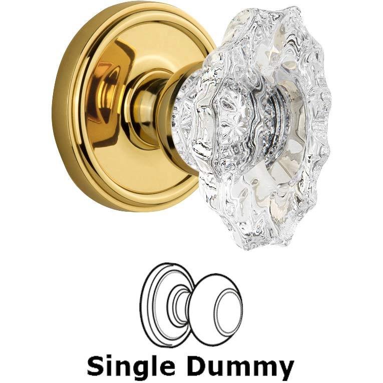 Grandeur Single Dummy Knob - Georgetown Rosette with Crystal Biarritz Knob in Polished Brass