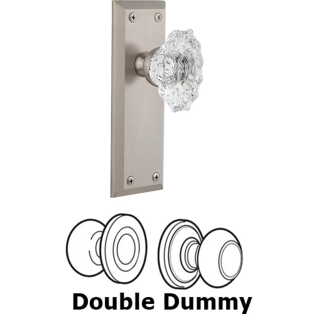 Grandeur Double Dummy Set - Fifth Avenue Plate with Crystal Biarritz Knob in Satin Nickel