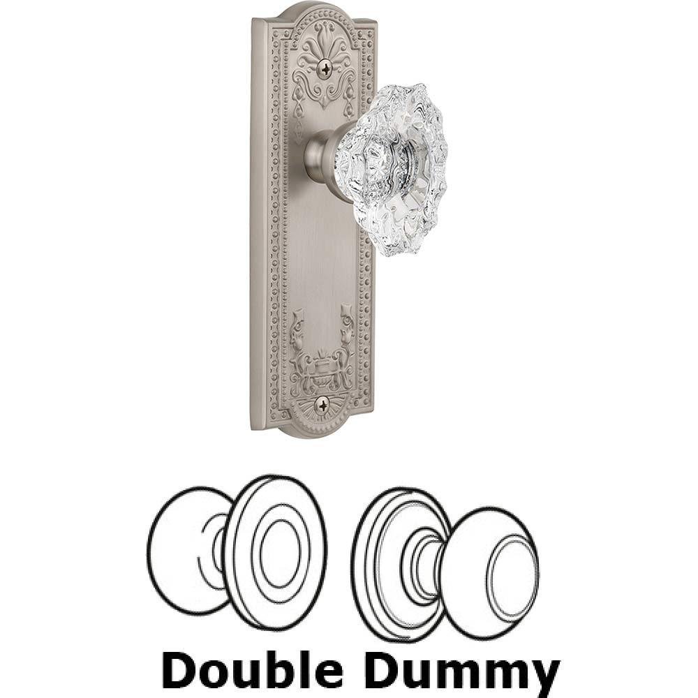 Grandeur Double Dummy Set - Parthenon Plate with Crystal Biarritz Knob in Satin Nickel