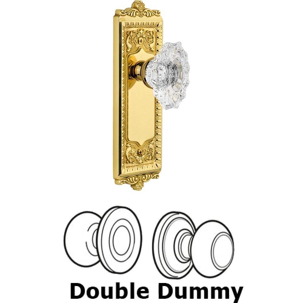 Grandeur Double Dummy Set - Windsor Plate with Crystal Biarritz Knob in Polished Brass