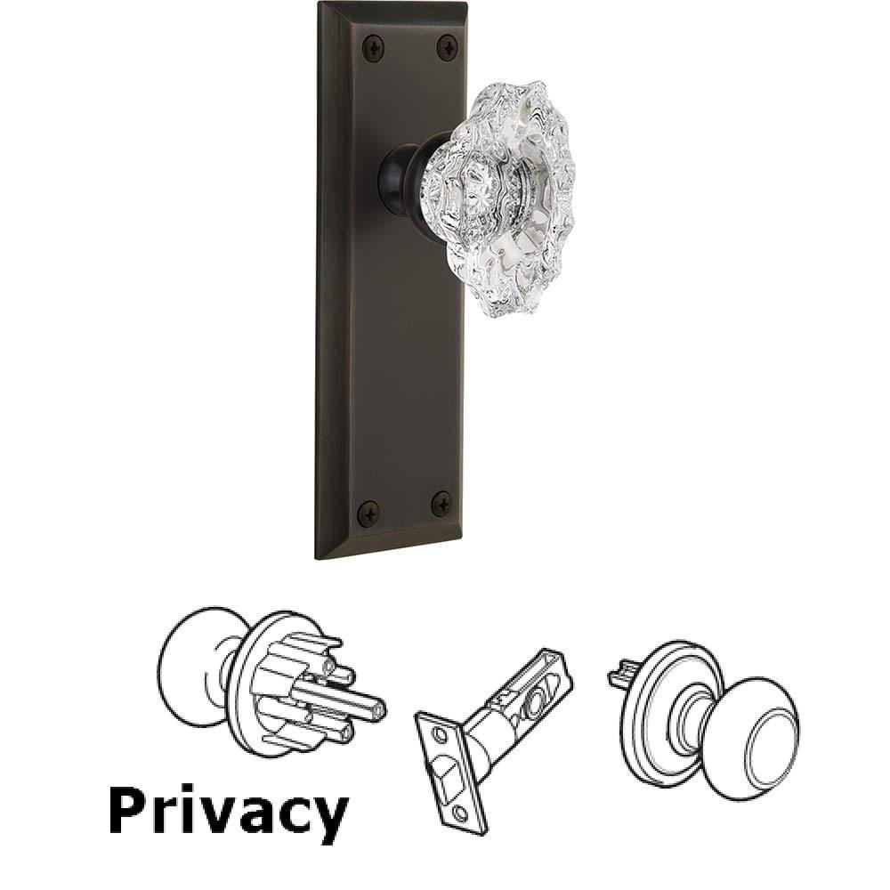 Grandeur Complete Privacy Set - Fifth Avenue Plate with Crystal Biarritz Knob in Timeless Bronze