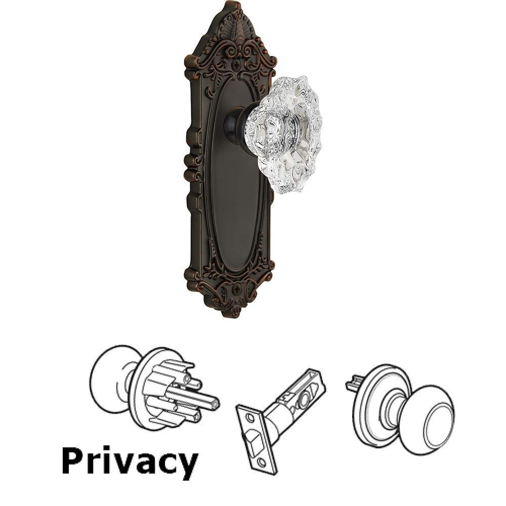 Grandeur Complete Privacy Set - Grande Victorian Plate with Crystal Biarritz Knob in Timeless Bronze