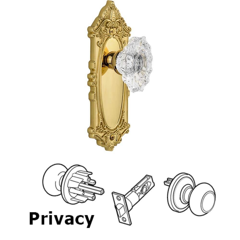 Grandeur Complete Privacy Set - Grande Victorian Plate with Crystal Biarritz Knob in Lifetime Brass