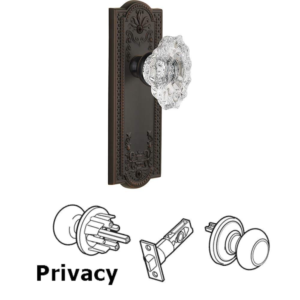 Grandeur Complete Privacy Set - Parthenon Plate with Crystal Biarritz Knob in Timeless Bronze