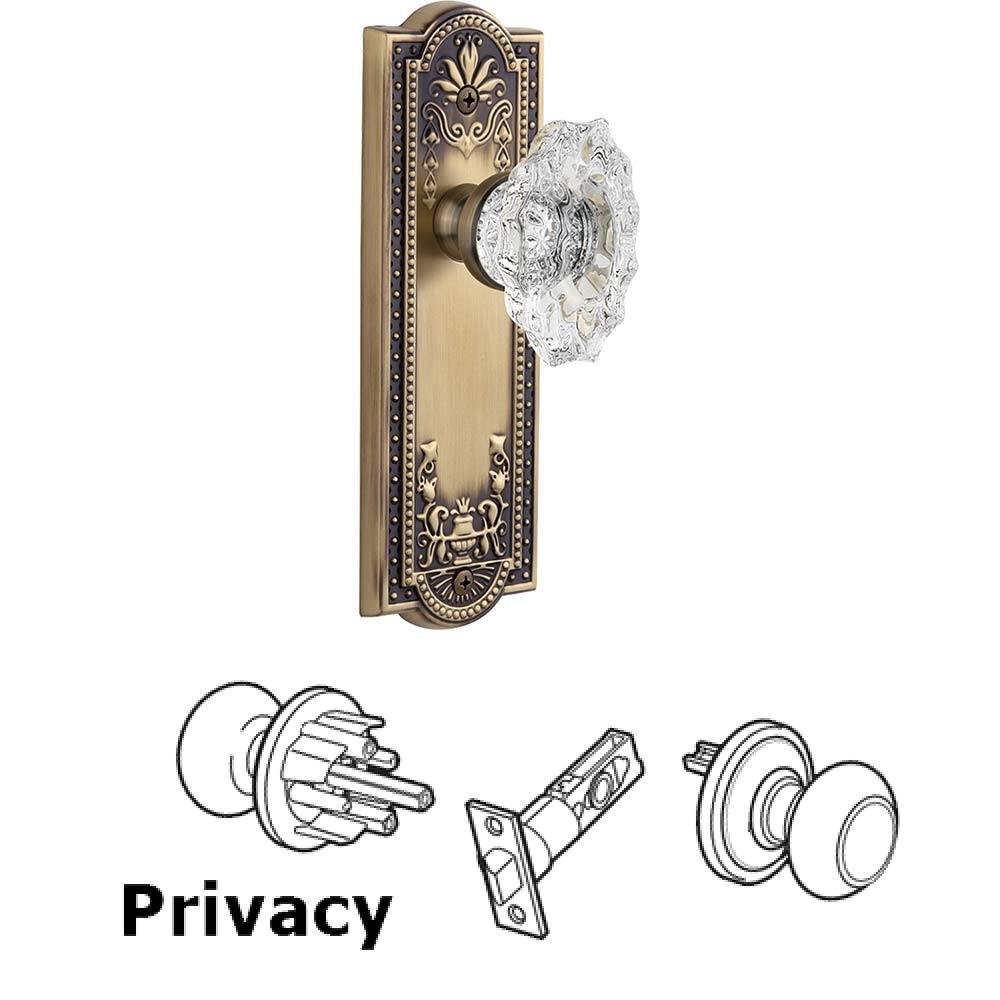 Grandeur Complete Privacy Set - Parthenon Plate with Crystal Biarritz Knob in Vintage Brass