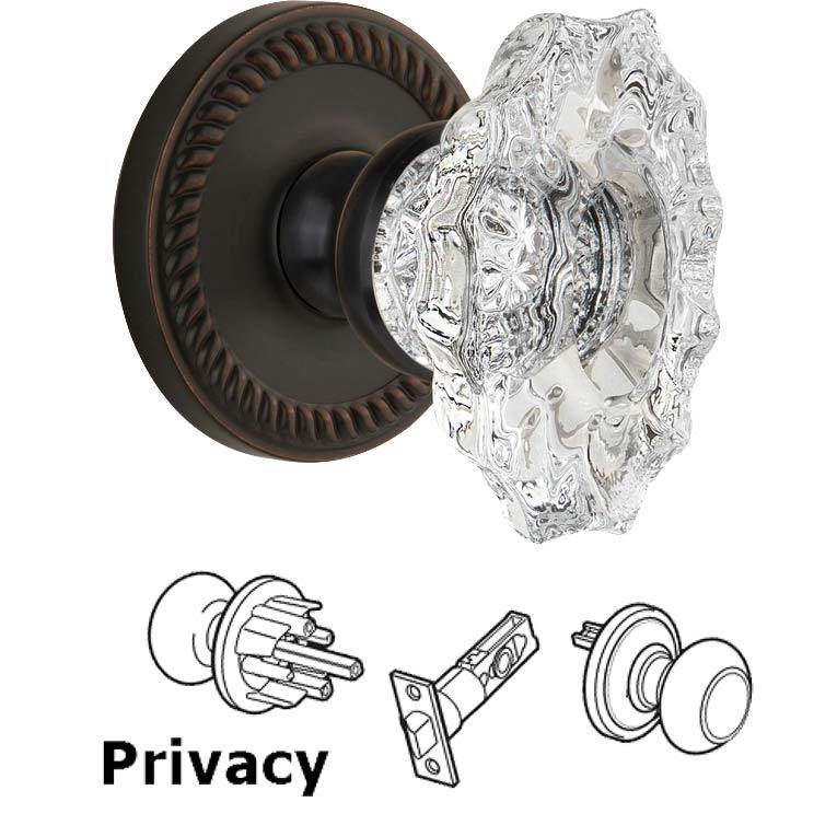 Grandeur Complete Privacy Set - Newport Rosette with Crystal Biarritz Knob in Timeless Bronze