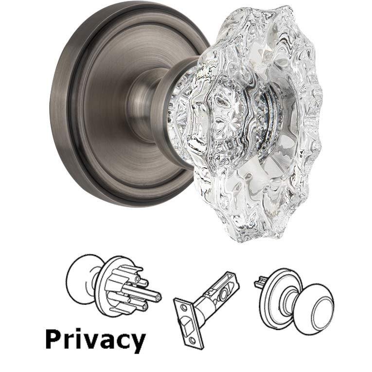 Grandeur Complete Privacy Set - Georgetown Rosette with Crystal Biarritz Knob in Antique Pewter