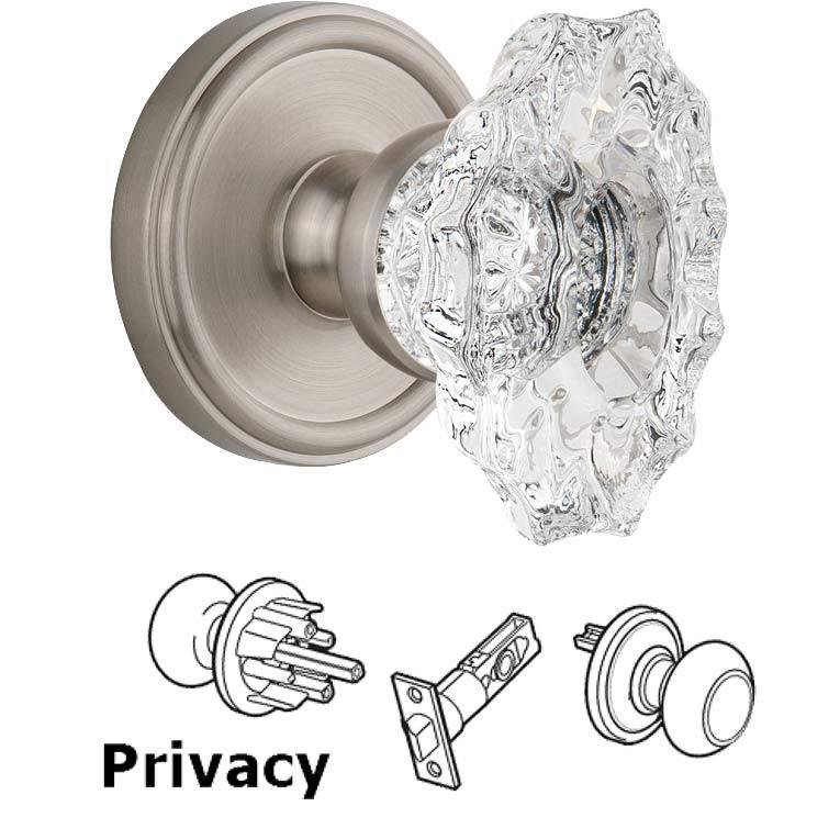 Grandeur Complete Privacy Set - Georgetown Rosette with Crystal Biarritz Knob in Satin Nickel