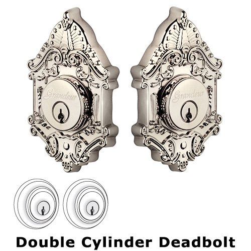 Grandeur Grandeur Double Cylinder Deadbolt with Grande Victorian Plate in Polished Nickel