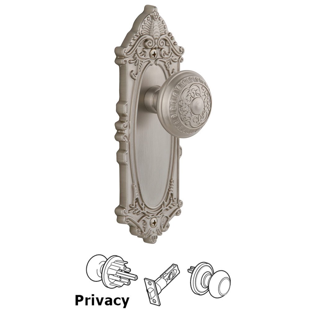 Grandeur Grandeur Grande Victorian Plate Privacy with Windsor Knob in Satin Nickel