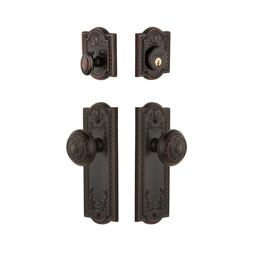 Grandeur Parthenon Plate With Windsor Knob & Matching Deadbolt In Timeless Bronze