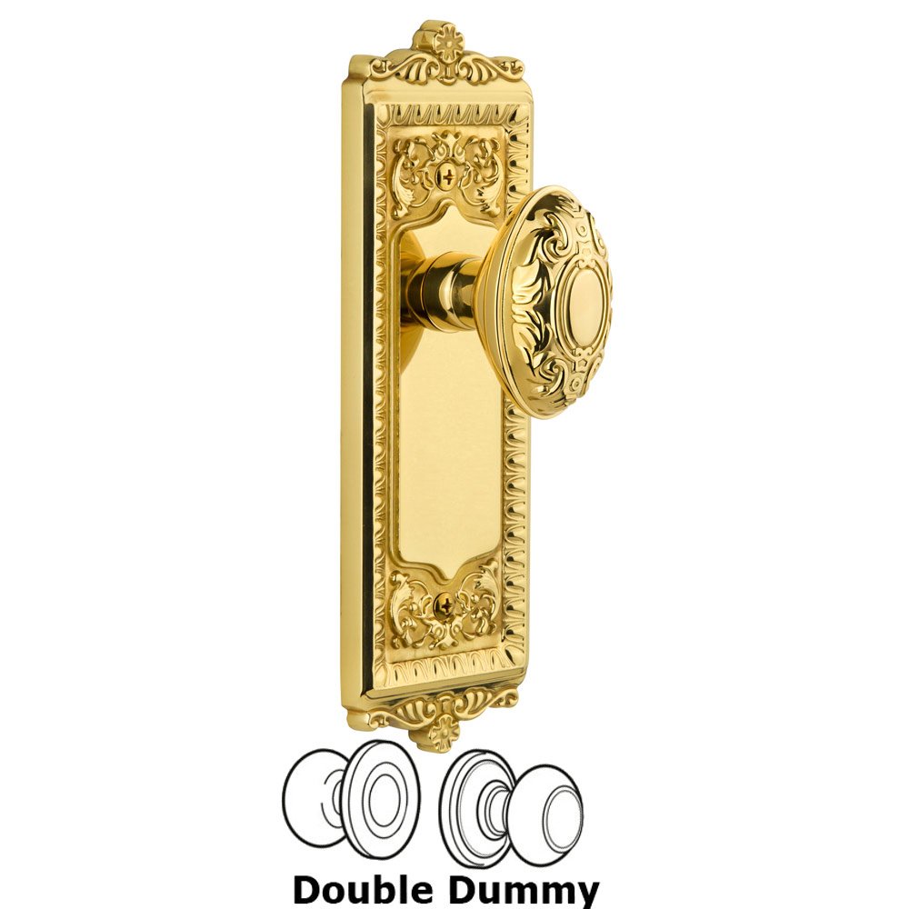 Grandeur Windsor Plate Double Dummy with Grande Victorian knob in Polished Brass