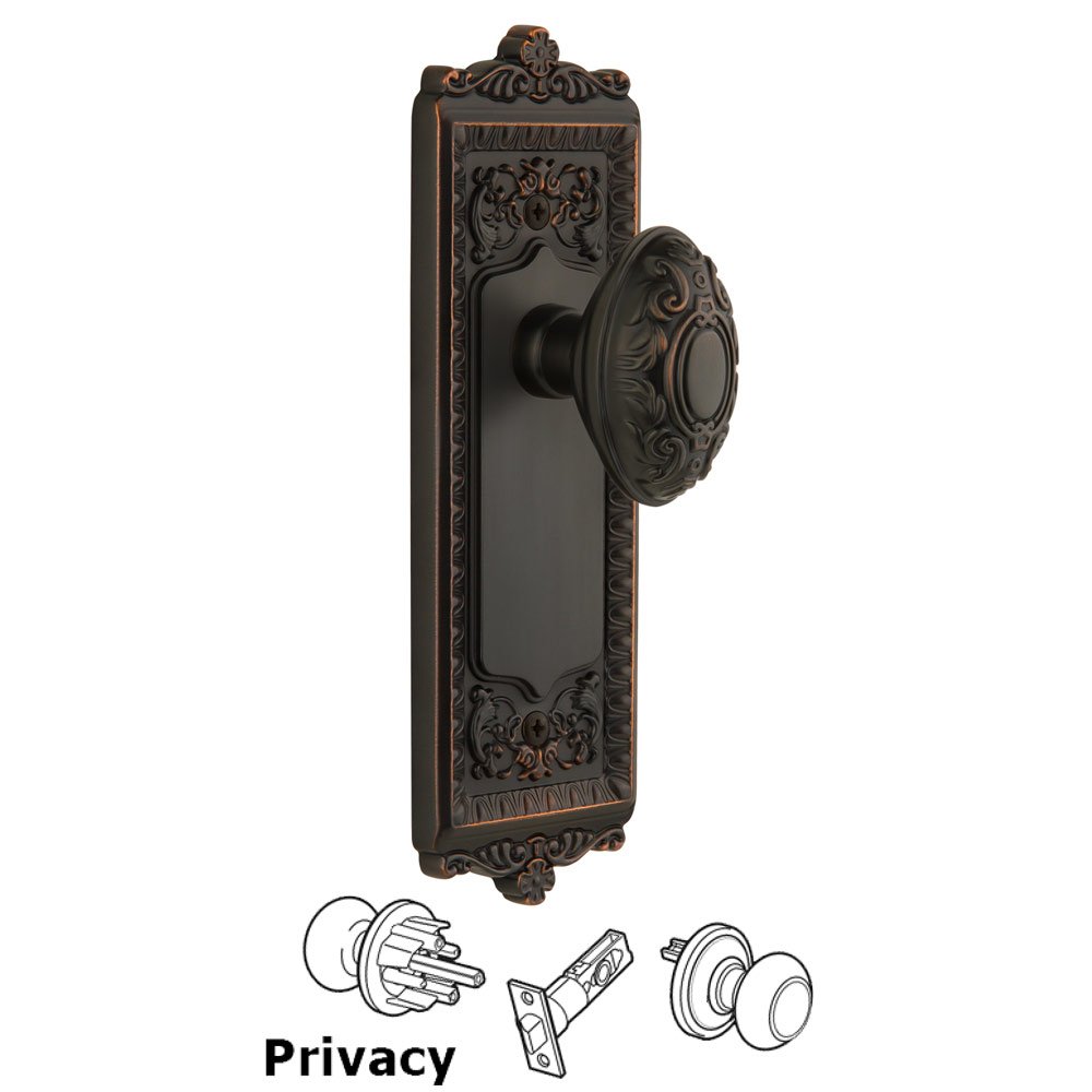 Grandeur Windsor Plate Privacy with Grande Victorian knob in Timeless Bronze