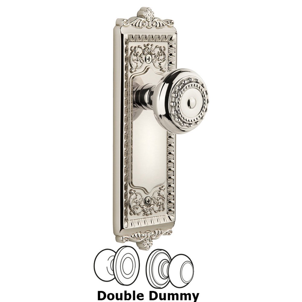 Grandeur Windsor Plate Double Dummy with Parthenon knob in Polished Nickel