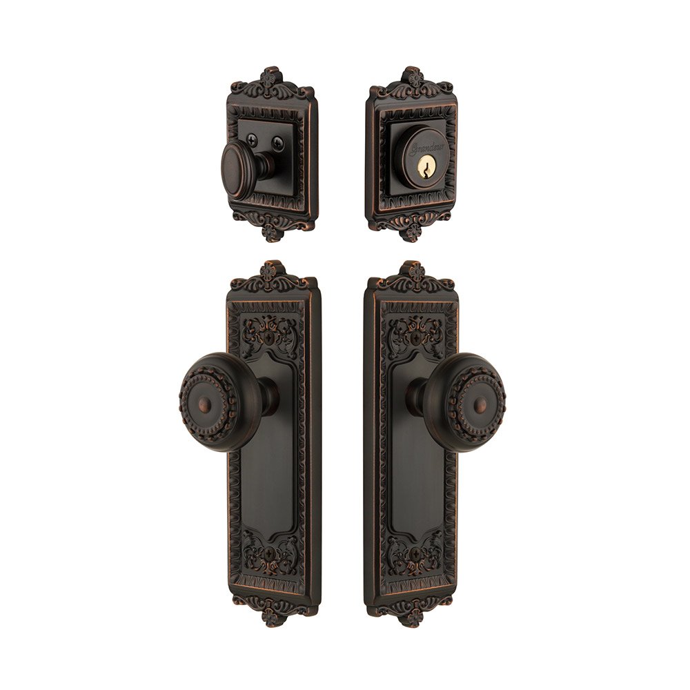Grandeur Windsor Plate With Parthenon Knob & Matching Deadbolt In Timeless Bronze