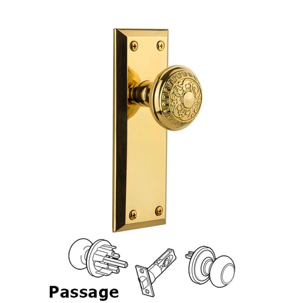 Grandeur Grandeur Fifth Avenue Plate Passage with Windsor Knob in Polished Brass