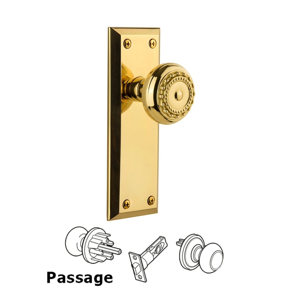 Grandeur Grandeur Fifth Avenue Plate Passage with Parthenon Knob in Polished Brass