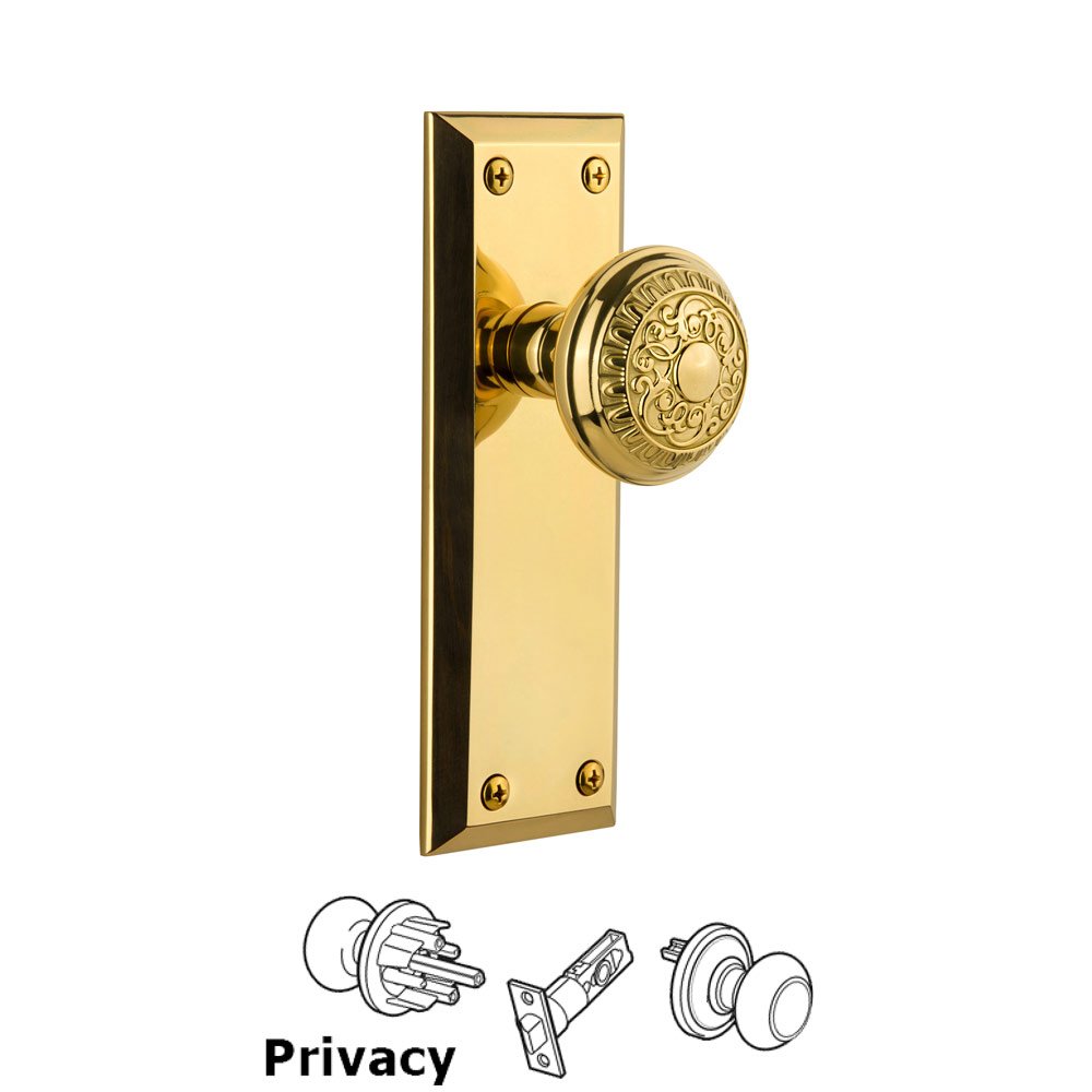 Grandeur Grandeur Fifth Avenue Plate Privacy with Windsor Knob in Polished Brass