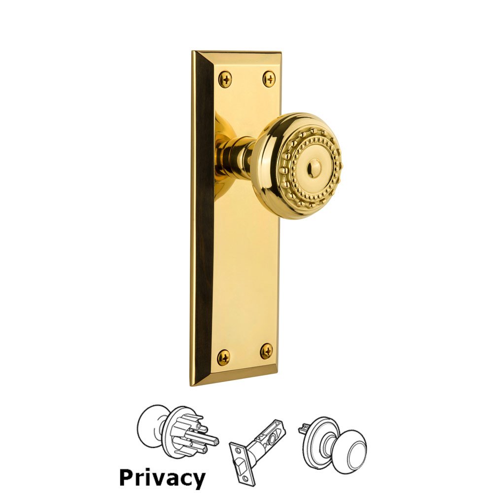 Grandeur Grandeur Fifth Avenue Plate Privacy with Parthenon Knob in Polished Brass