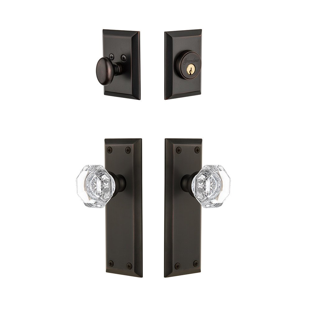 Grandeur Fifth Avenue Plate With Chambord Crystal Knob & Matching Deadbolt In Timeless Bronze