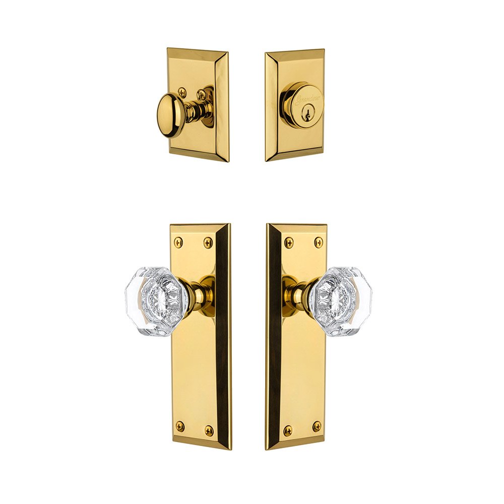 Grandeur Fifth Avenue Plate With Chambord Crystal Knob & Matching Deadbolt In Lifetime Brass
