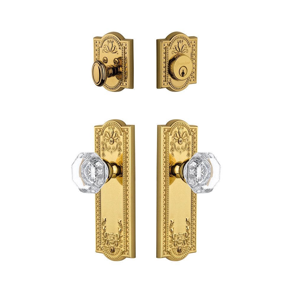 Grandeur Parthenon Plate With Chambord Crystal Knob & Matching Deadbolt In Lifetime Brass