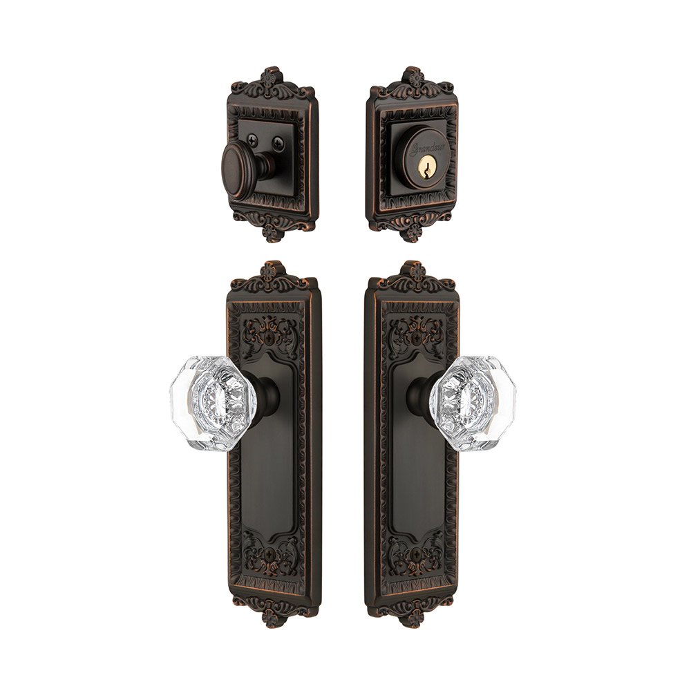 Grandeur Windsor Plate With Chambord Crystal Knob & Matching Deadbolt In Timeless Bronze