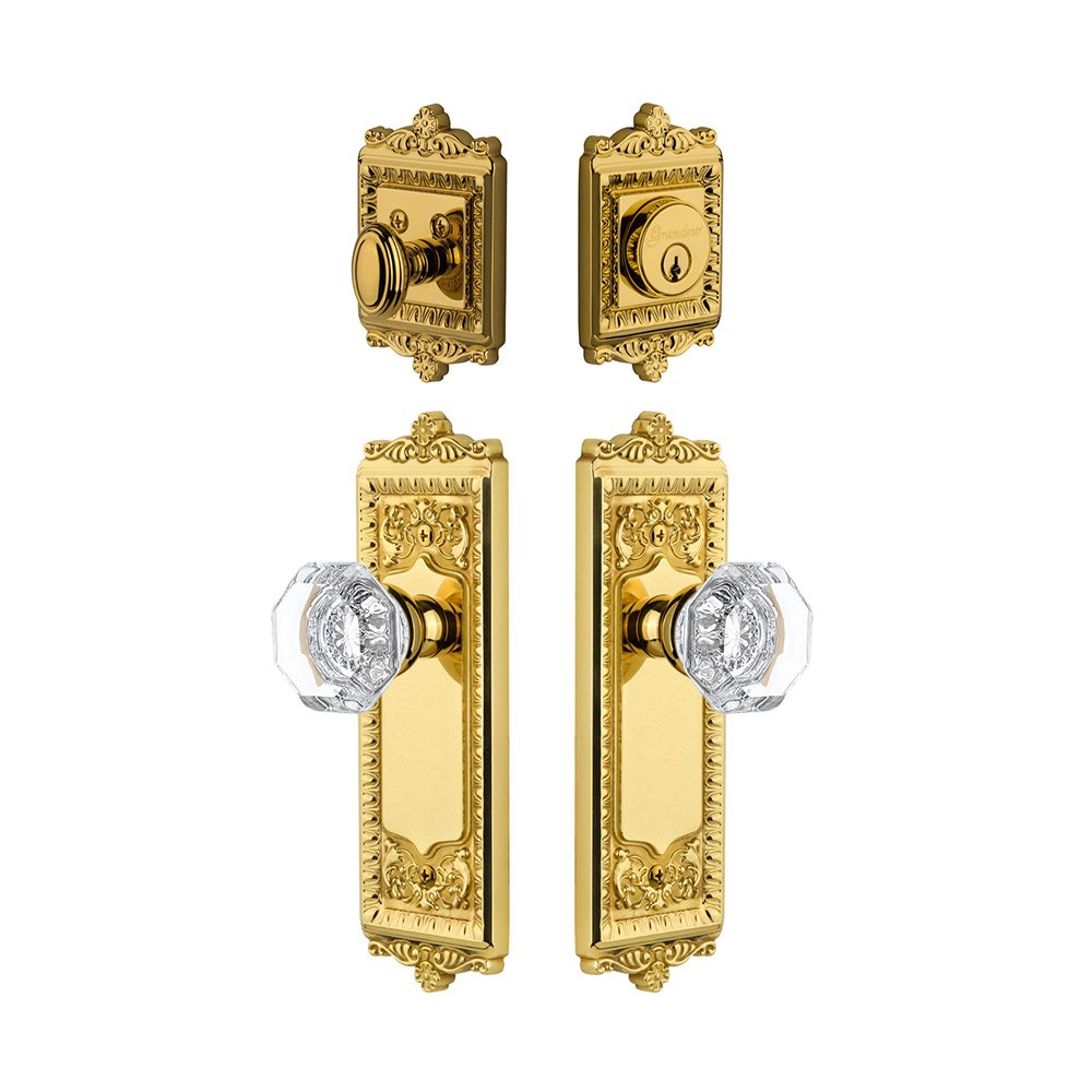 Grandeur Windsor Plate With Chambord Crystal Knob & Matching Deadbolt In Lifetime Brass