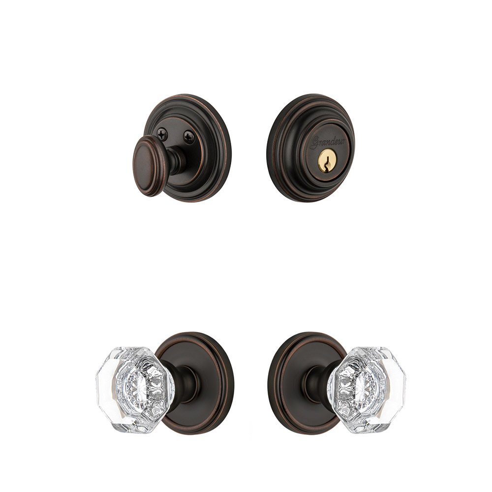 Grandeur Georgetown Rosette With Chambord Crystal Knob & Matching Deadbolt In Timeless Bronze