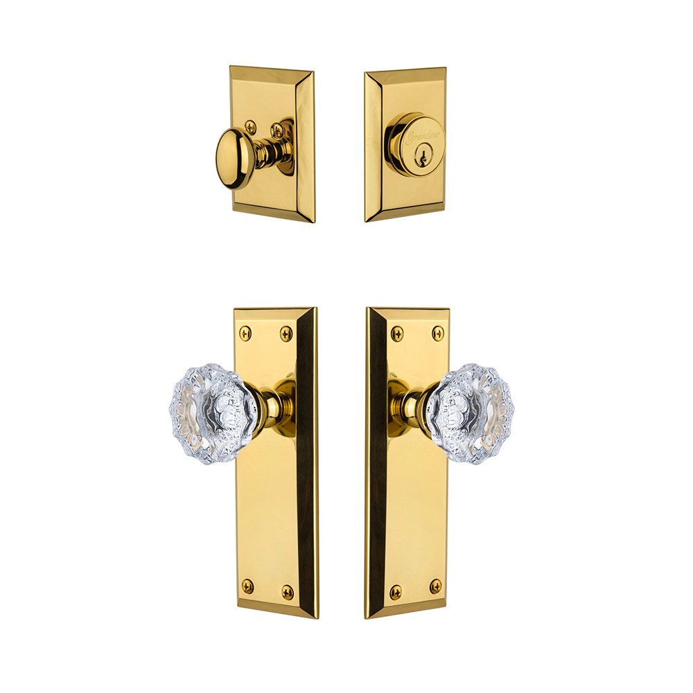 Grandeur Fifth Avenue Plate With Fontainebleau Crystal Knob & Matching Deadbolt In Lifetime Brass