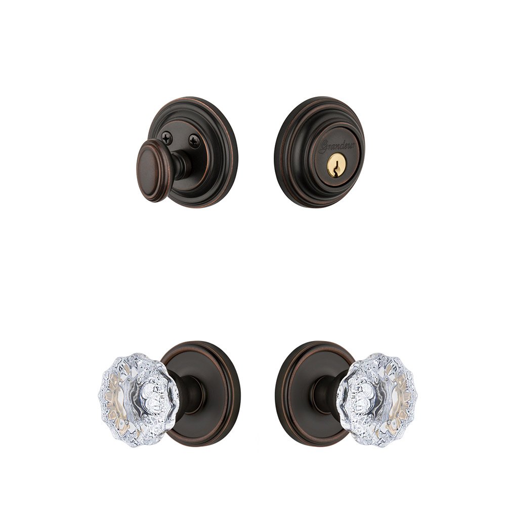 Grandeur Georgetown Rosette With Fontainebleau Crystal Knob & Matching Deadbolt In Timeless Bronze