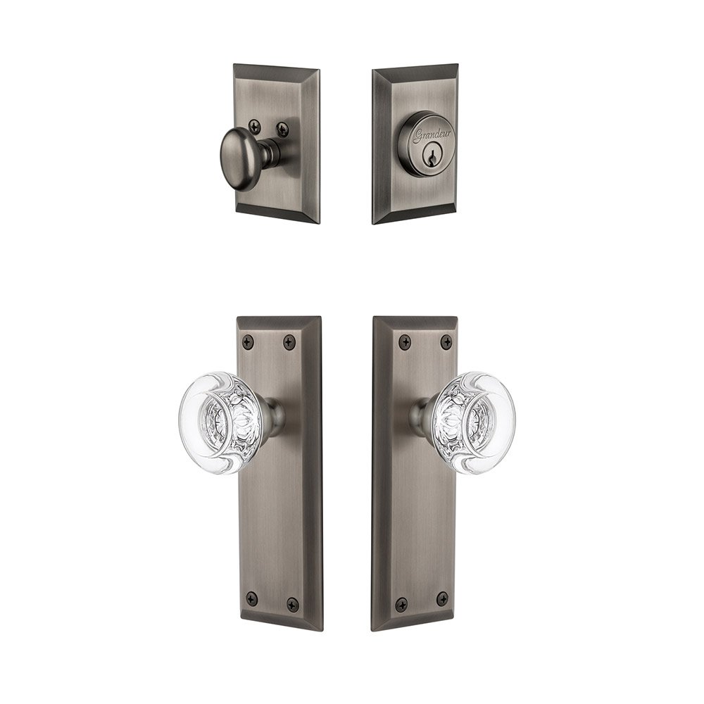 Grandeur Fifth Avenue Plate With Bordeaux Crystal Knob & Matching Deadbolt In Antique Pewter