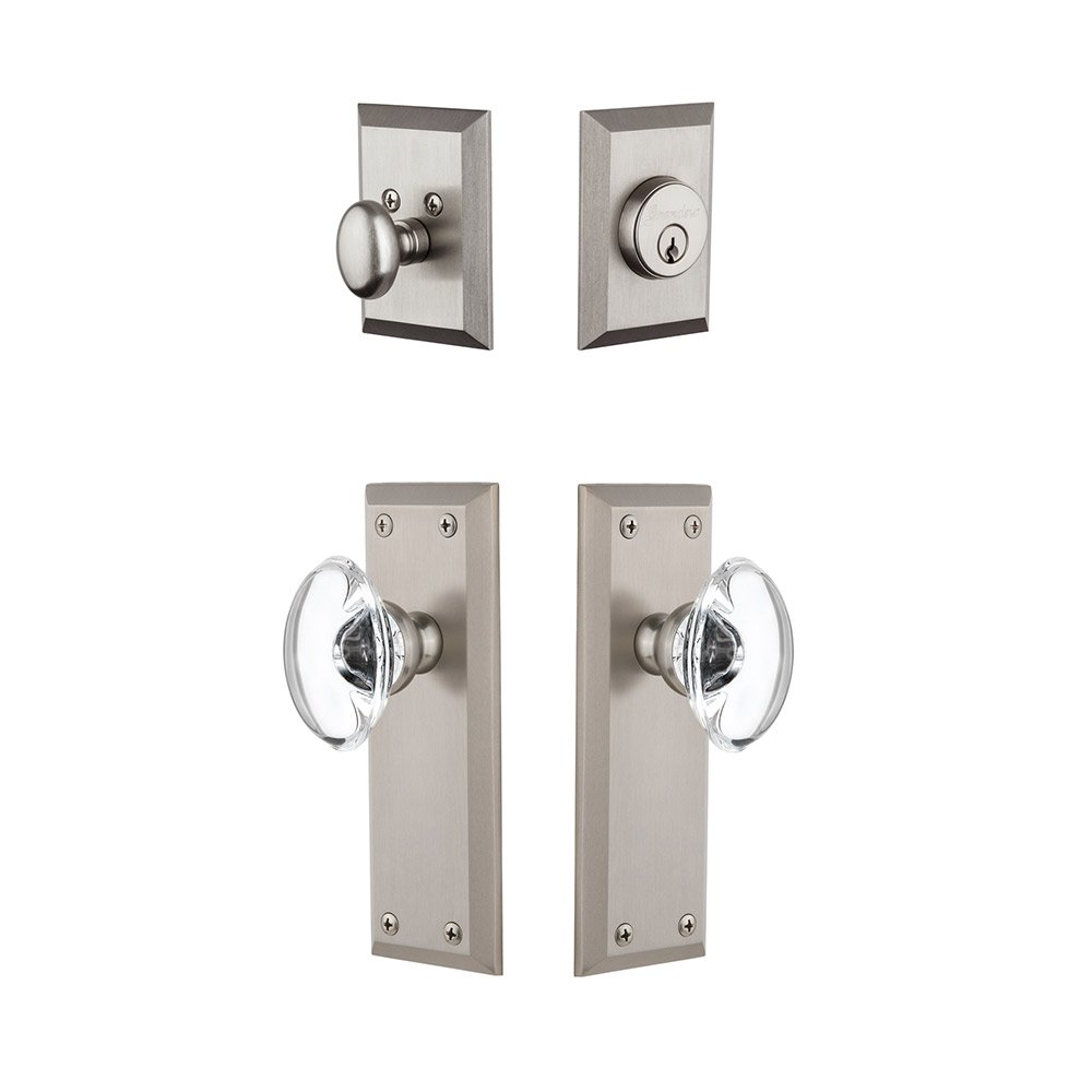 Grandeur Fifth Avenue Plate With Provence Crystal Knob & Matching Deadbolt In Satin Nickel