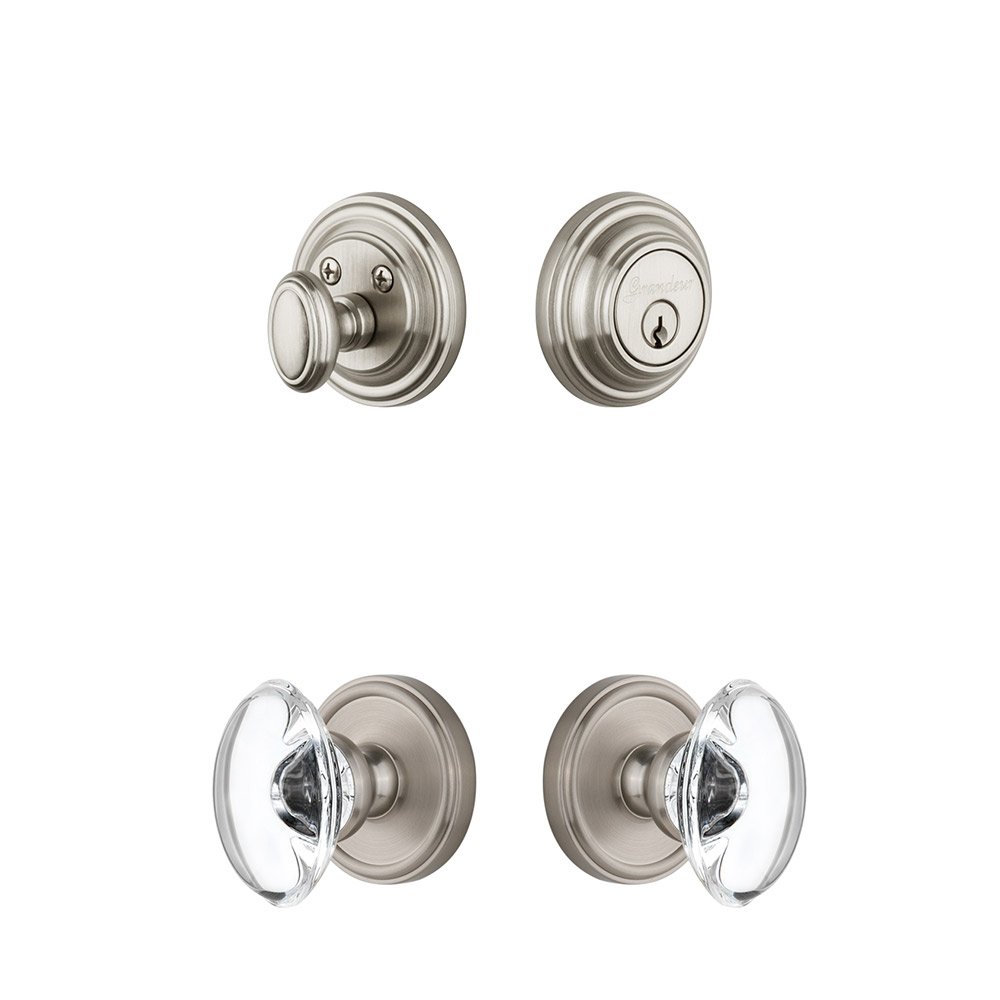 Grandeur Georgetown Rosette With Provence Crystal Knob & Matching Deadbolt In Satin Nickel