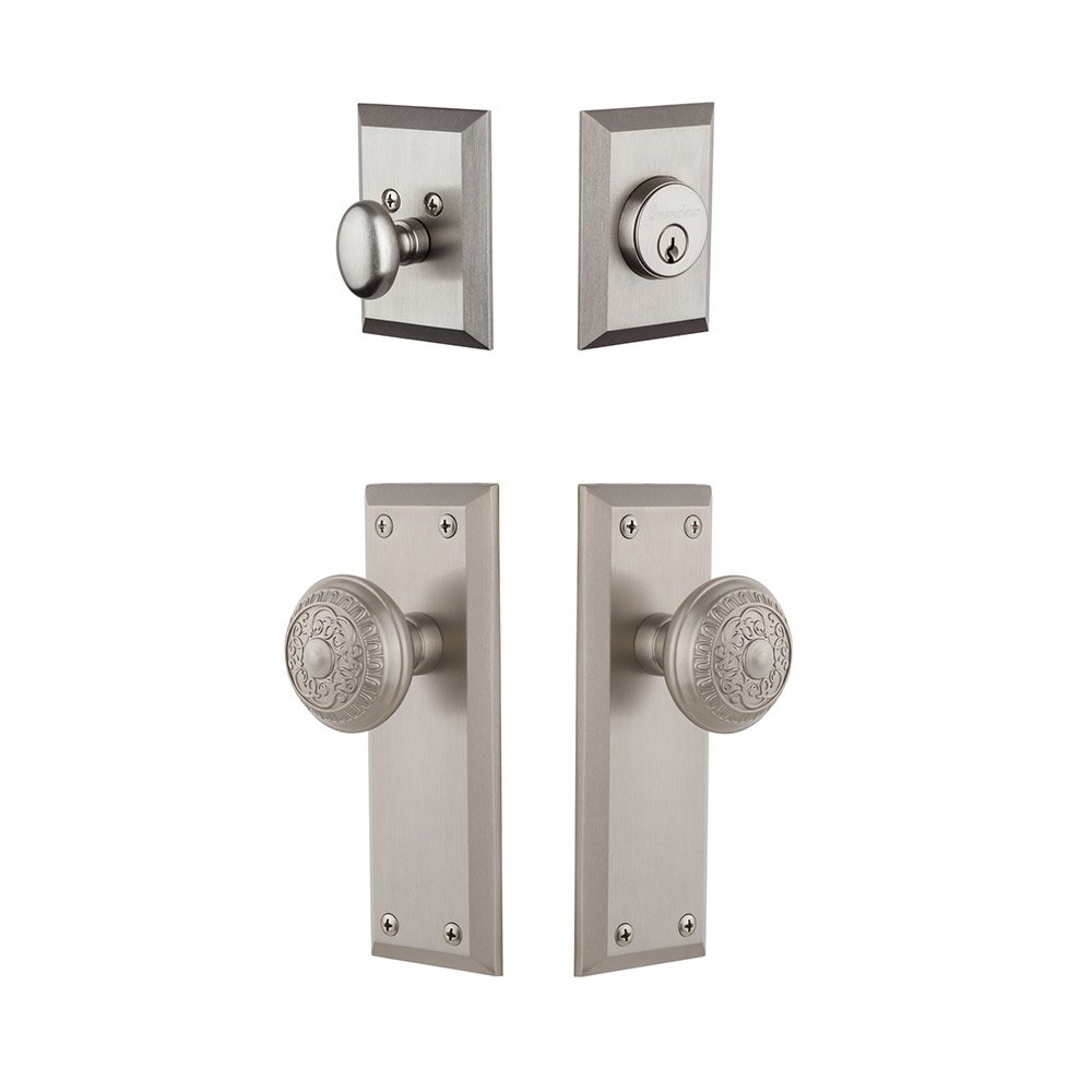 Grandeur Fifth Avenue Plate With Windsor Knob & Matching Deadbolt In Satin Nickel