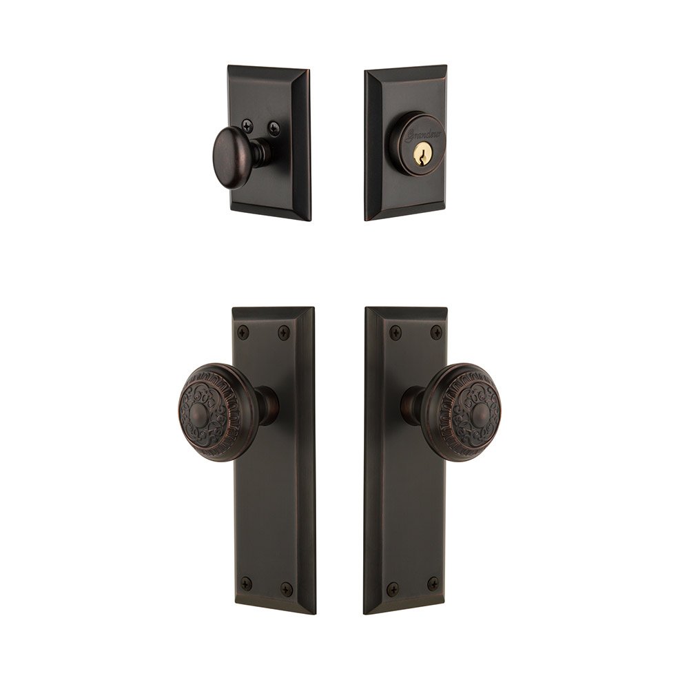 Grandeur Fifth Avenue Plate With Windsor Knob & Matching Deadbolt In Timeless Bronze