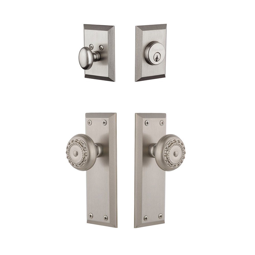 Grandeur Fifth Avenue Plate With Parthenon Knob & Matching Deadbolt In Satin Nickel