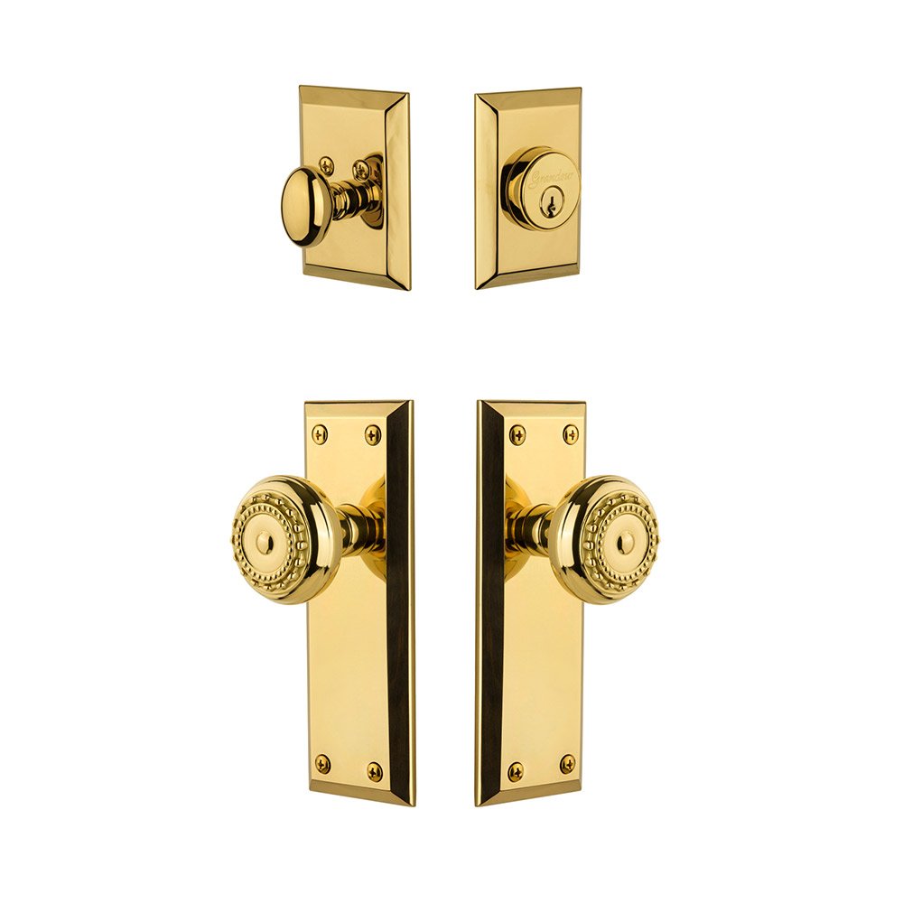 Grandeur Fifth Avenue Plate With Parthenon Knob & Matching Deadbolt In Lifetime Brass