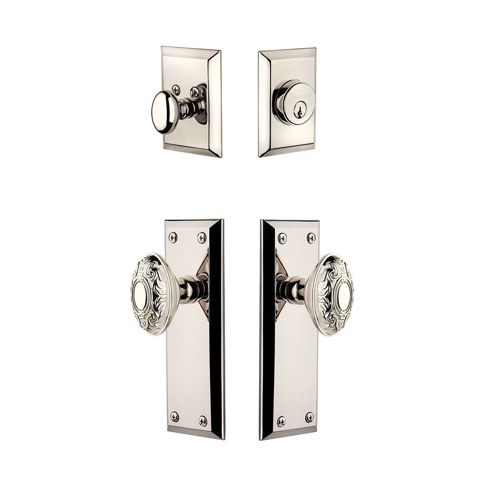 Grandeur Fifth Avenue Plate With Grande Victorian Knob & Matching Deadbolt In Polished Nickel