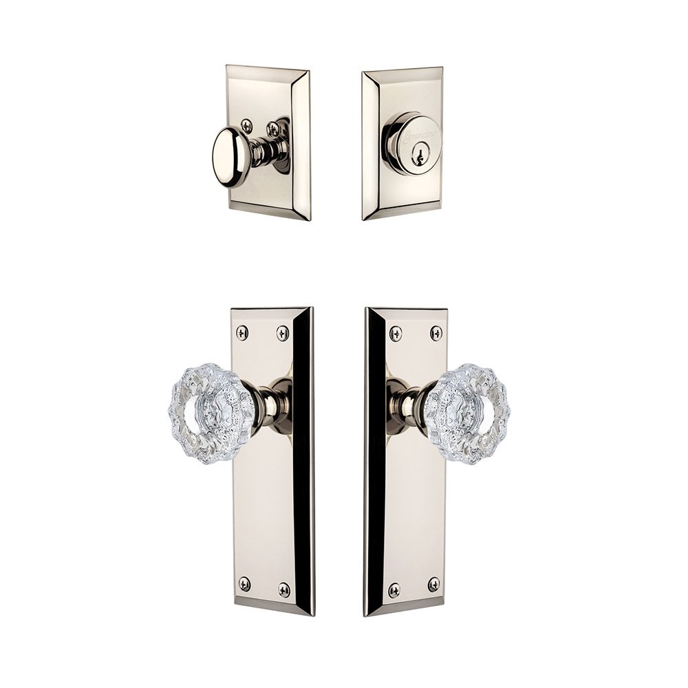 Grandeur Fifth Avenue Plate With Versailles Crystal Knob & Matching Deadbolt In Polished Nickel