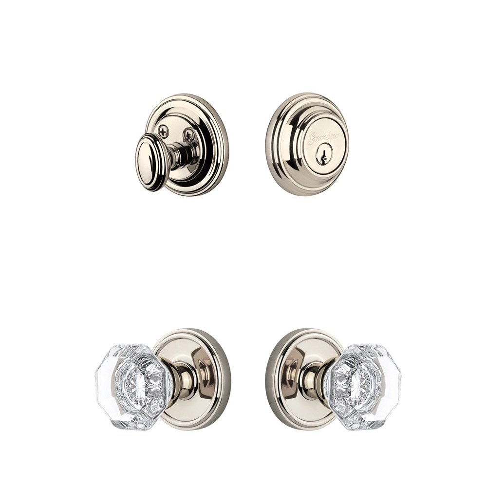 Grandeur Georgetown Rosette With Chambord Crystal Knob & Matching Deadbolt In Polished Nickel