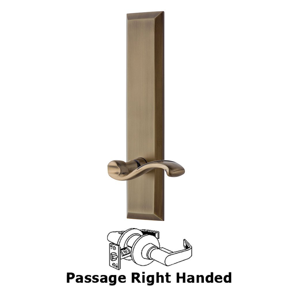 Grandeur Passage Fifth Avenue Tall with Portofino Right Handed Lever in Vintage Brass