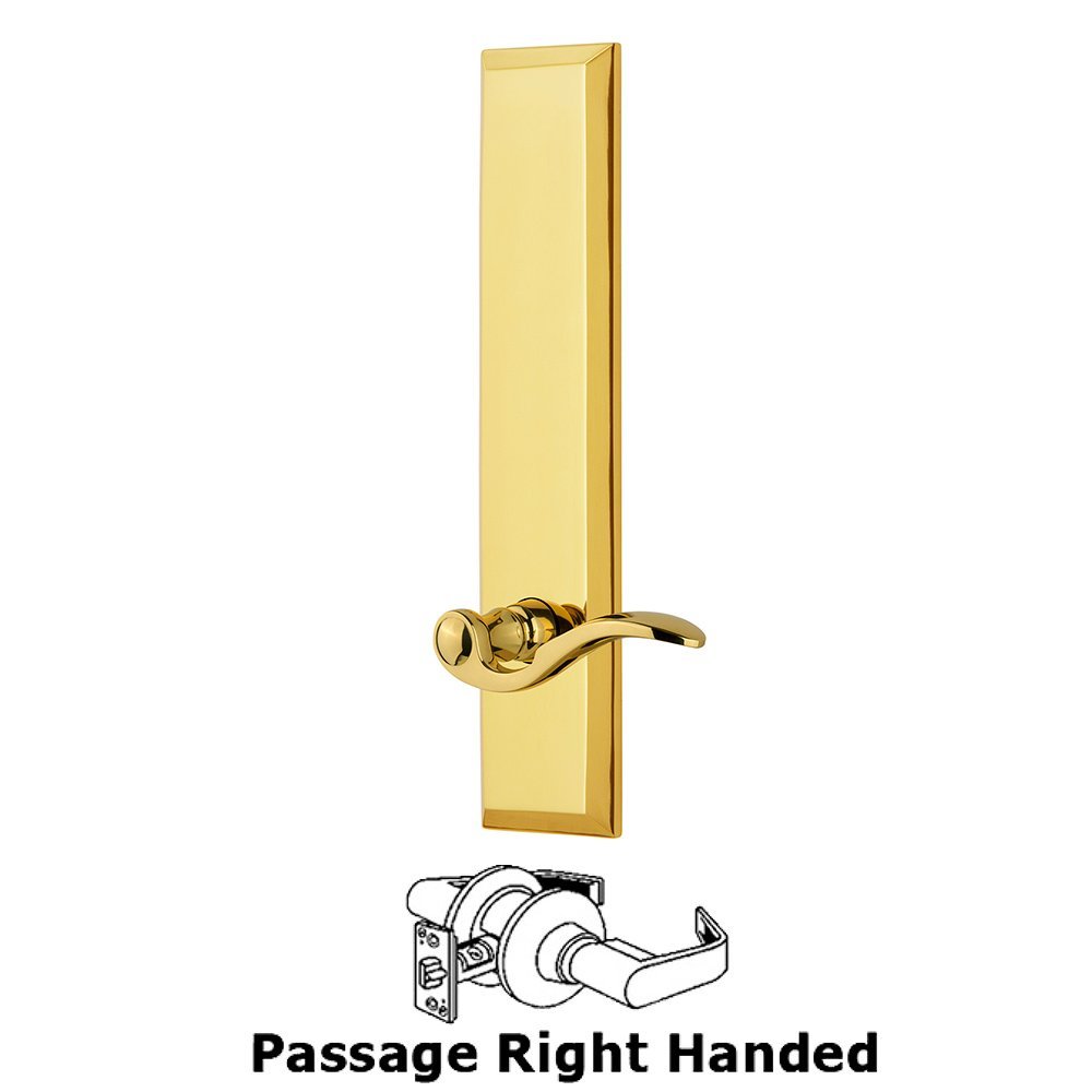 Grandeur Passage Fifth Avenue Tall with Bellagio Right Handed Lever in Polished Brass