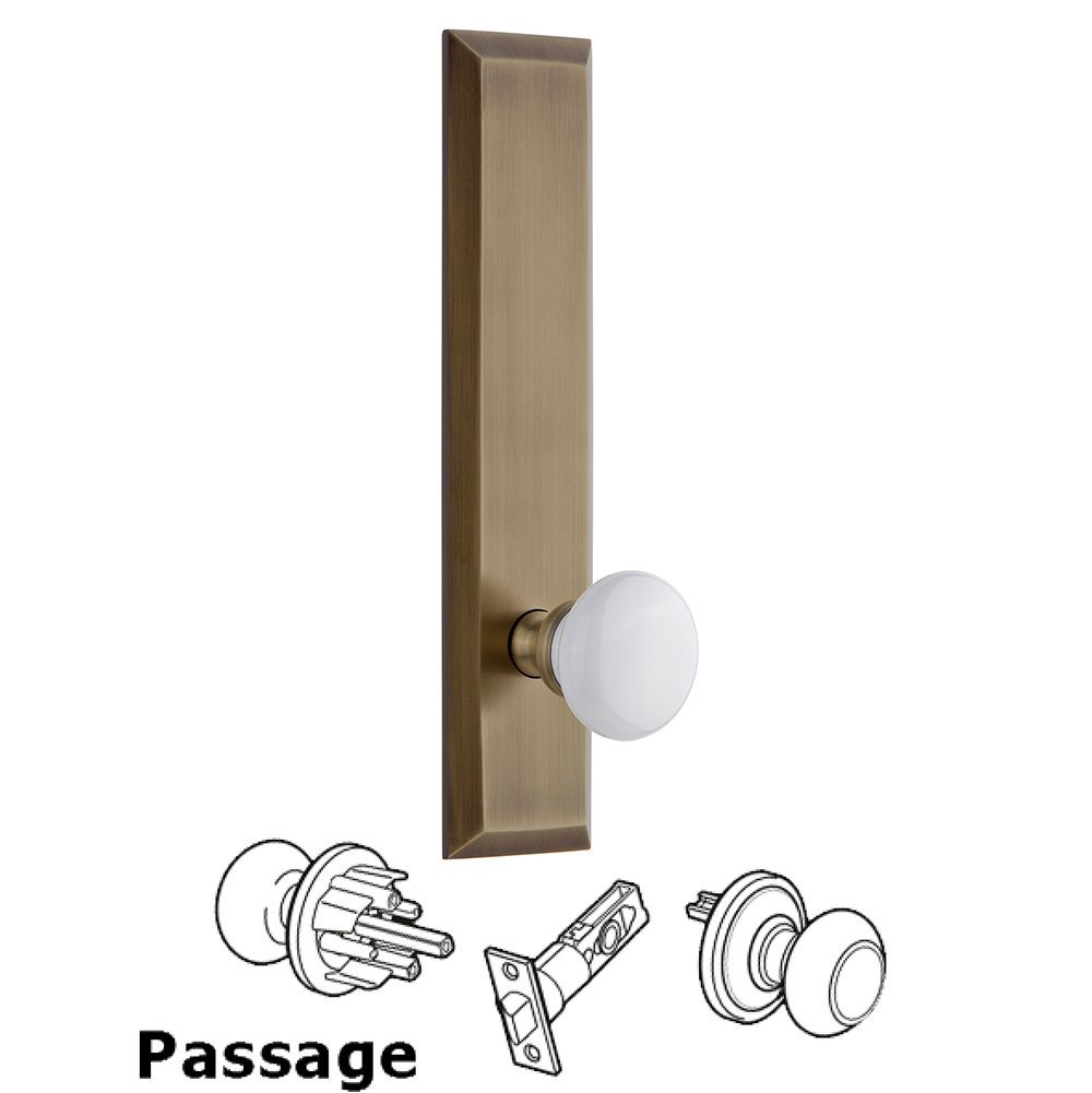 Grandeur Passage Fifth Avenue Tall with Hyde Park Knob in Vintage Brass