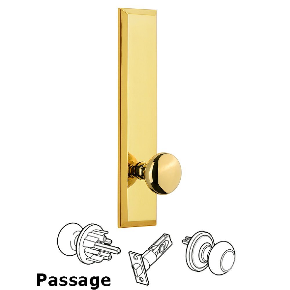 Grandeur Passage Fifth Avenue Tall with Knob in Lifetime Brass