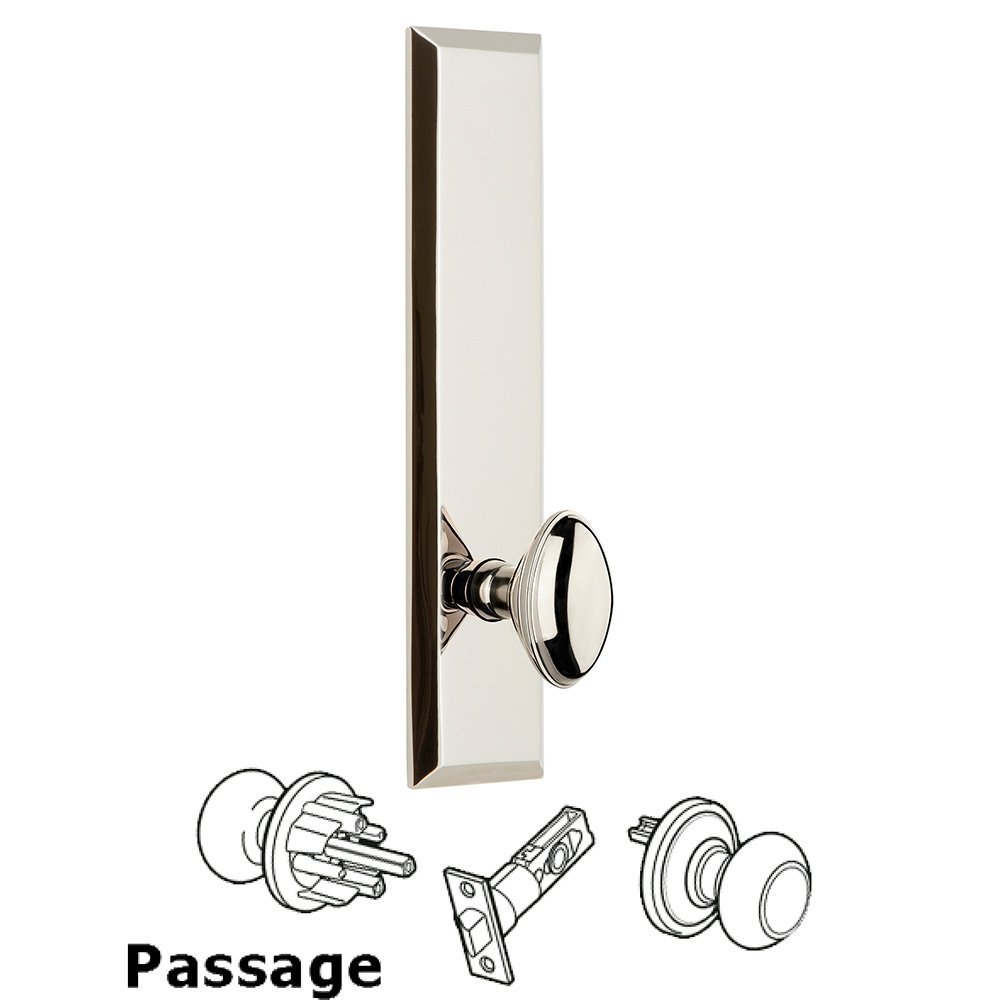 Grandeur Passage Fifth Avenue Tall with Eden Prairie Knob in Polished Nickel