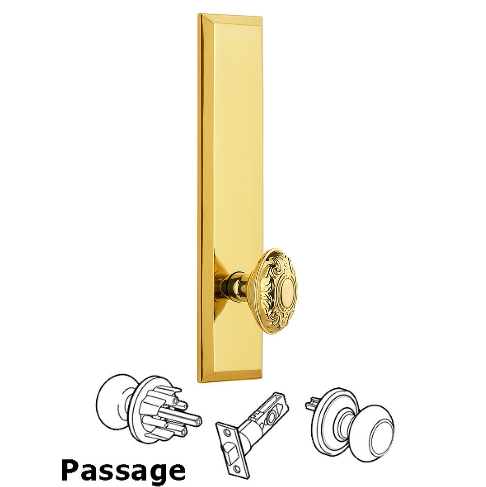 Grandeur Passage Fifth Avenue Tall with Grande Victorian Knob in Polished Brass