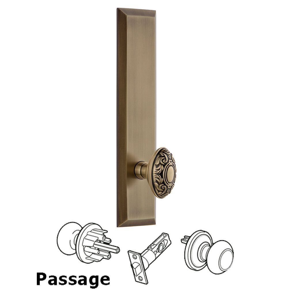 Grandeur Passage Fifth Avenue Tall with Grande Victorian Knob in Vintage Brass